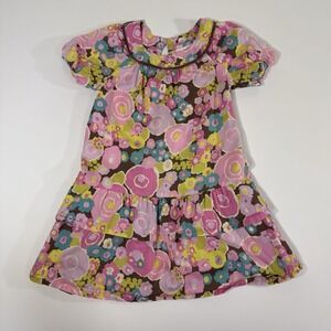 Oshkosh Baby Toddler Girl Brown Pink Floral Dress 3T Kids‎ 100% Cotton Y2K 2000s